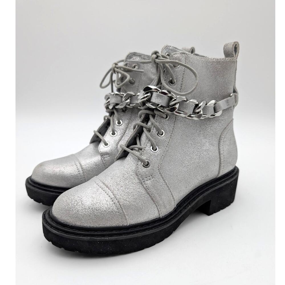 Linea Paolo Thexton Chain Lace-up Ankle Boots Women's Silver Size US6M EU36